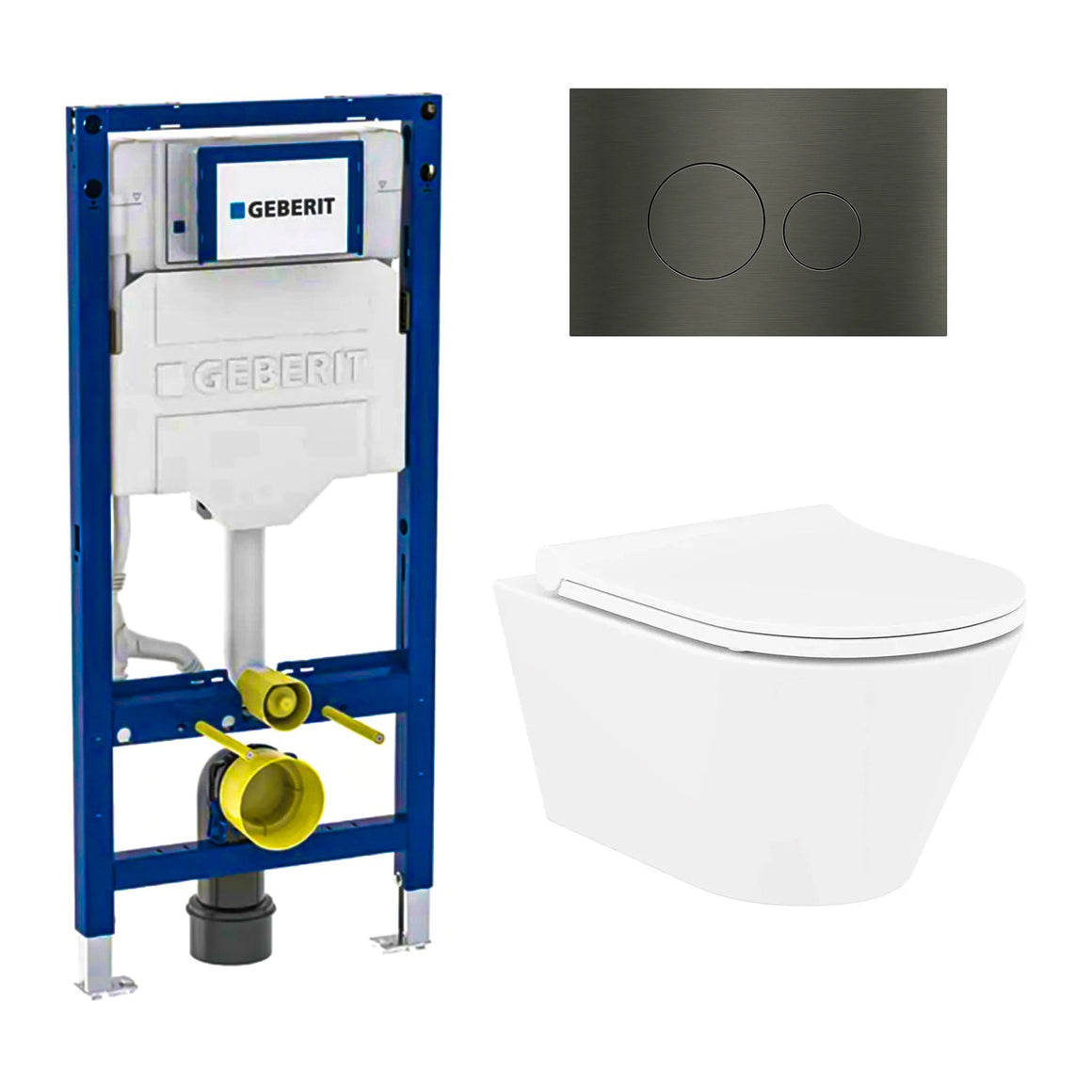 DutchLine Avva mat wit toiletset met Geberit UP320 inbouwreservoir en DutchLine drukplaat gunmetal