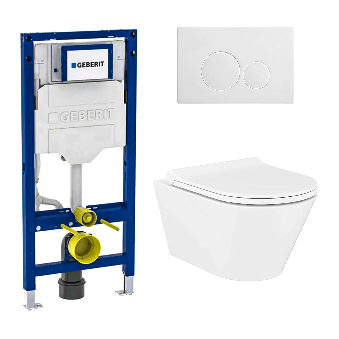 DutchLine Avva met bidet glans wit toiletset met Geberit UP320 inbouwreservoir en DutchLine drukplaat mat wit