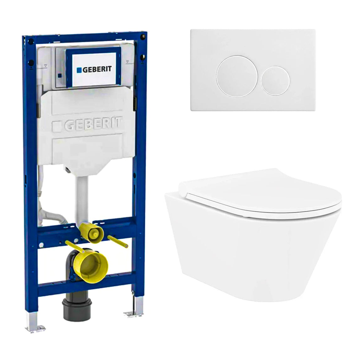 DutchLine Avva met bidet mat wit toiletset met Geberit UP320 inbouwreservoir en DutchLine drukplaat mat wit