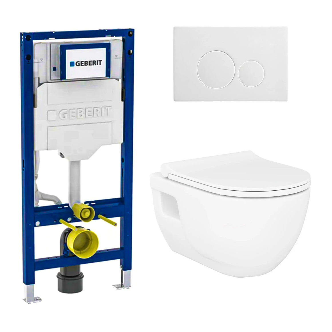 DutchLine Brilla glans wit toiletset met Geberit UP320 inbouwreservoir en DutchLine drukplaat mat wit