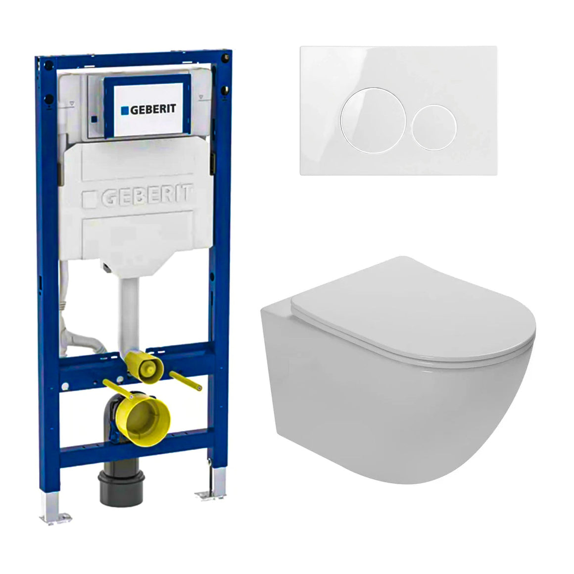 DutchLine Luccio Rimless glans wit toiletset met Geberit UP320 inbouwreservoir en DutchLine drukplaat glans wit