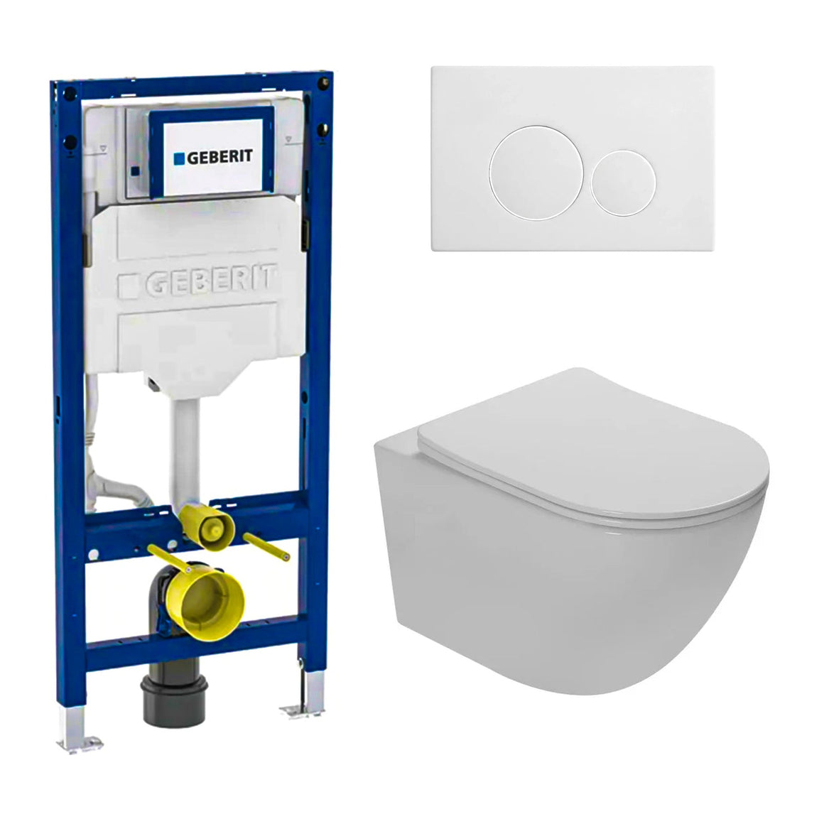 DutchLine Luccio Rimless glans wit toiletset met Geberit UP320 inbouwreservoir en DutchLine drukplaat mat wit