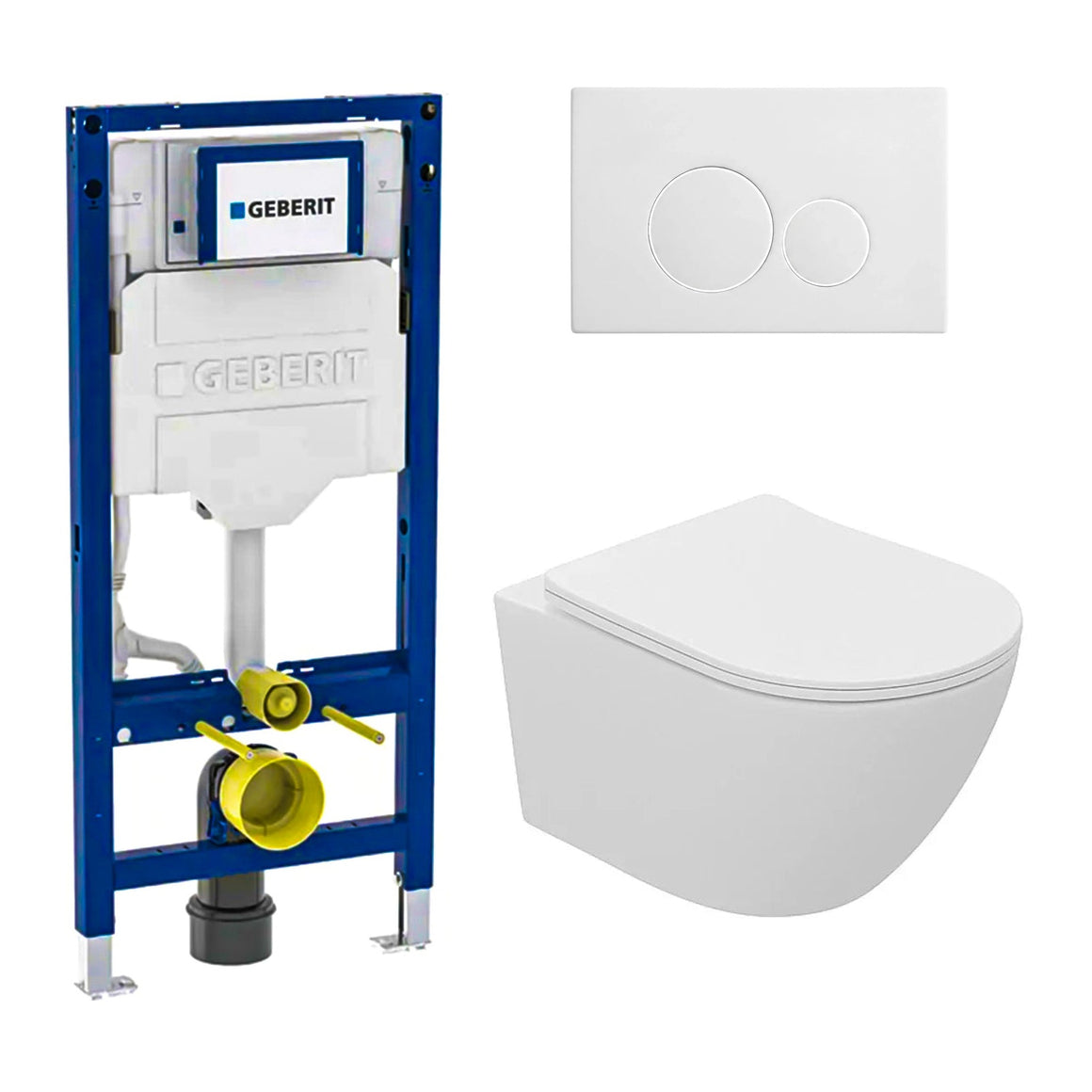 DutchLine Luccio Rimless mat wit toiletset met Geberit UP320 inbouwreservoir en DutchLine drukplaat mat wit