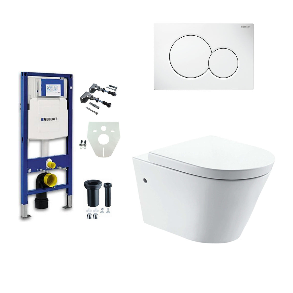Geberit UP320 toiletset met Xellanz Flow randloos hangtoilet, softclose zitting en Sigma01 drukplaat wit