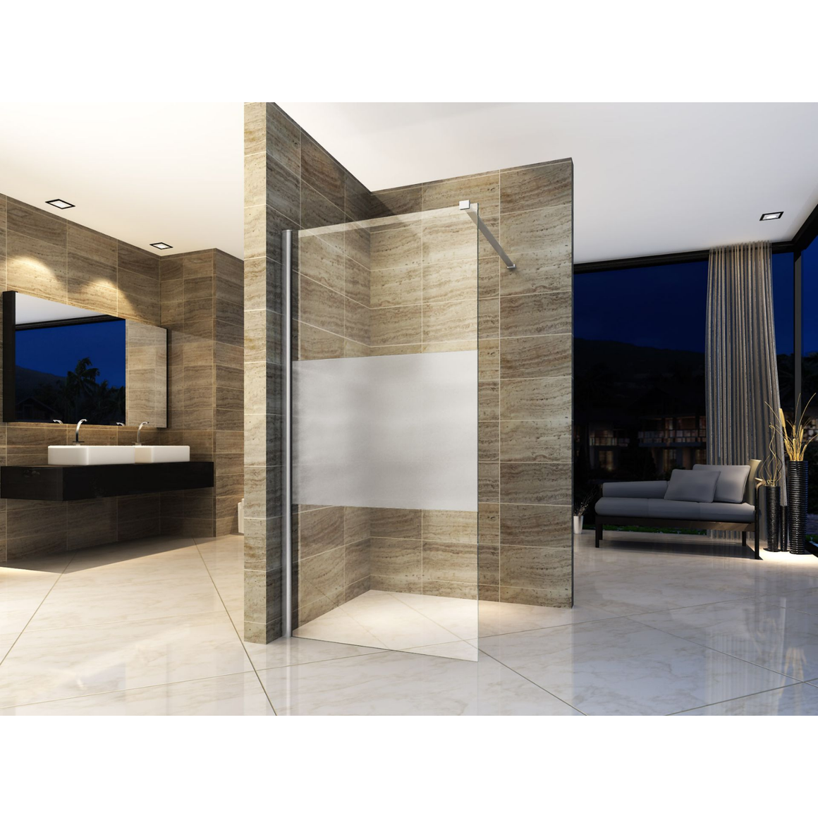 ALONI inloopdouchewand half mat – 8 mm veiligheidsglas