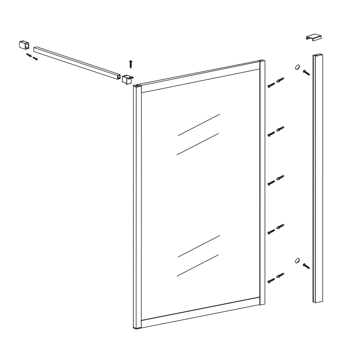 Wiesbaden Square inloopdouche nano helder glas 90 cm / Geborsteld messing - technische tekening