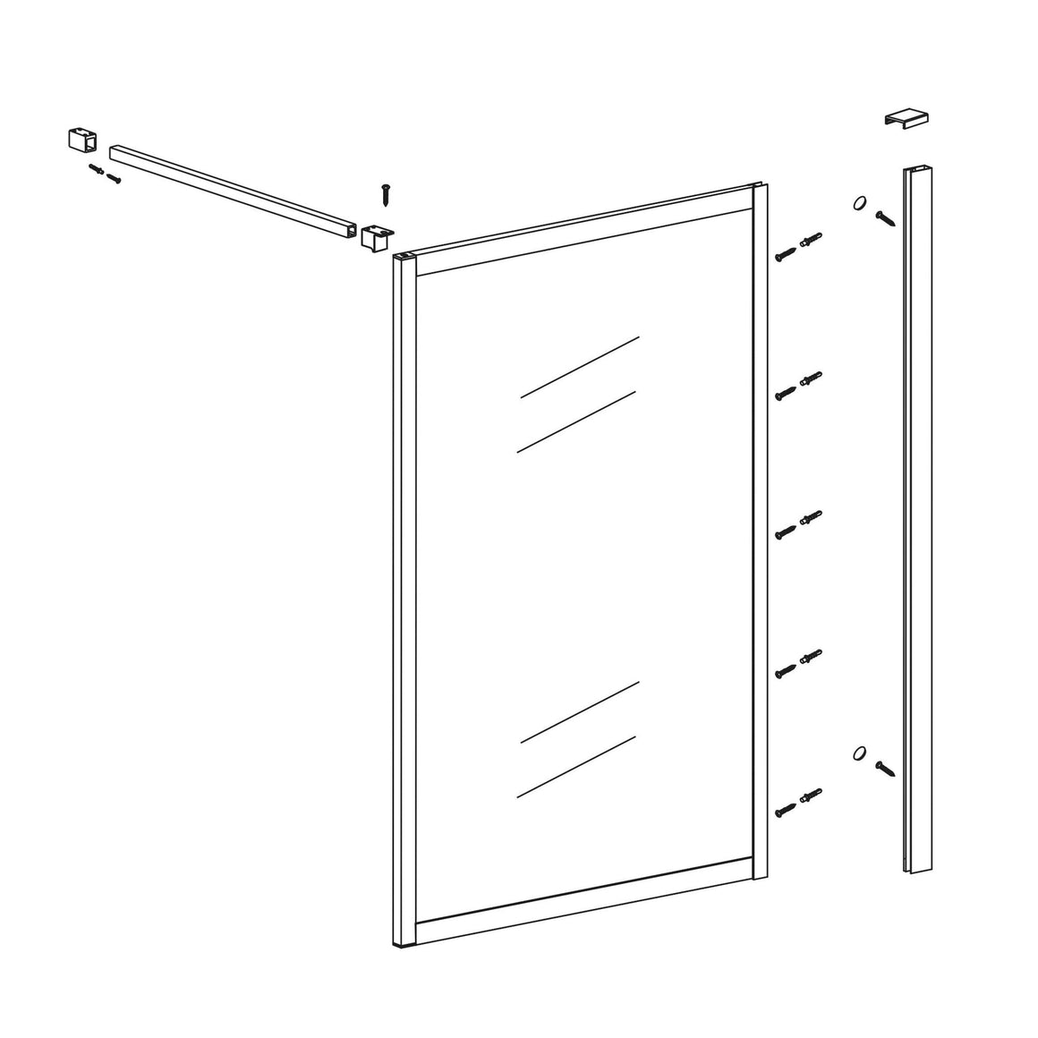 Wiesbaden Square inloopdouche nano helder glas 100 cm / Geborsteld messing - technische tekening