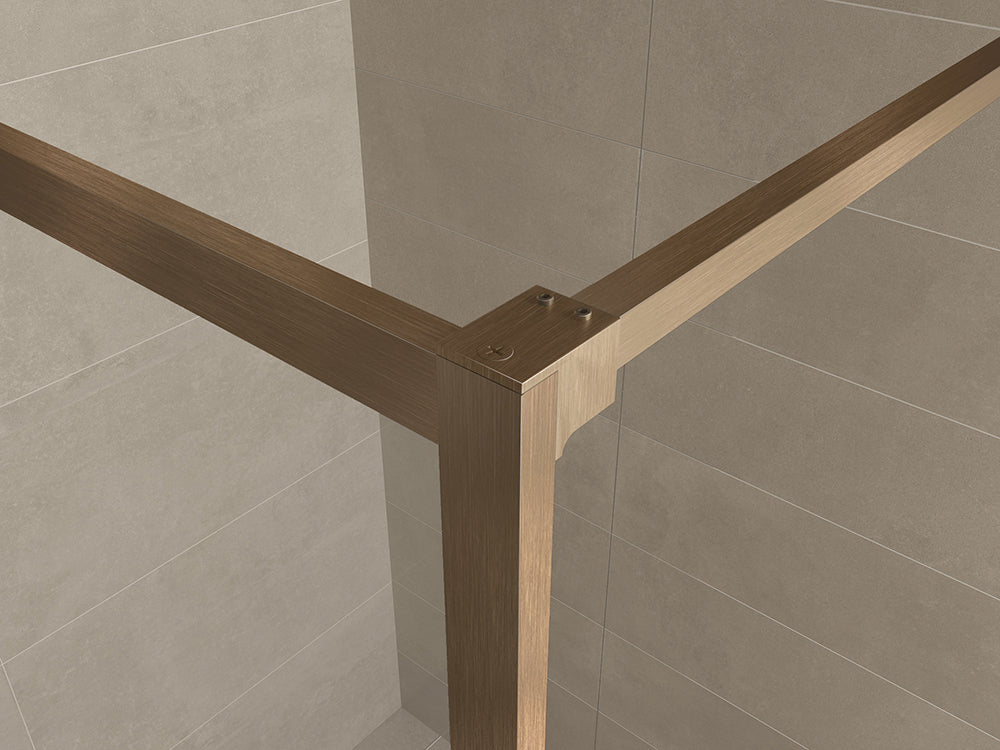 Wiesbaden Square inloopdouche nano helder glas geborsteld brons koper 90 cm - detailfoto
