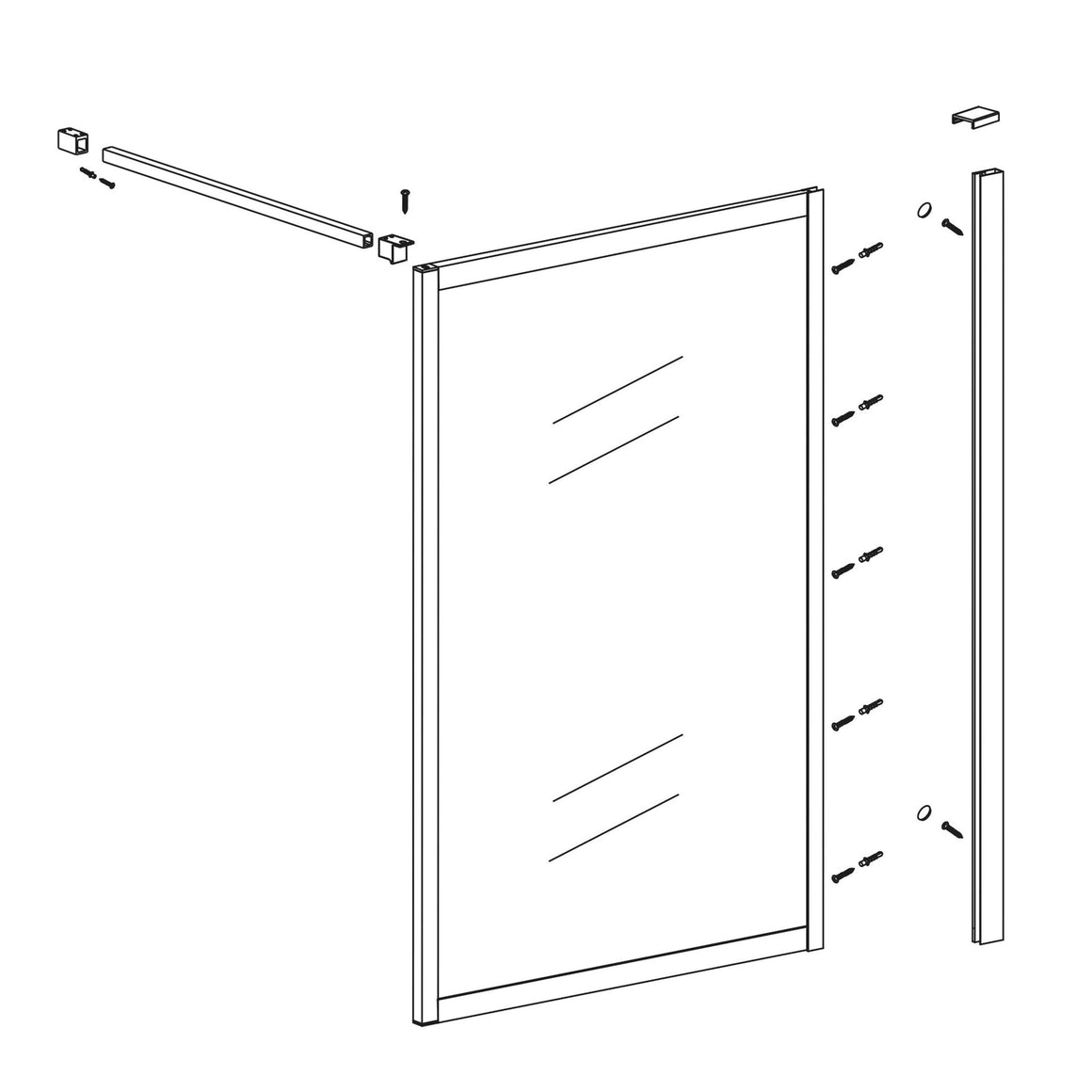 Wiesbaden Square inloopdouche nano helder glas geborsteld brons koper 90 cm - technische tekening