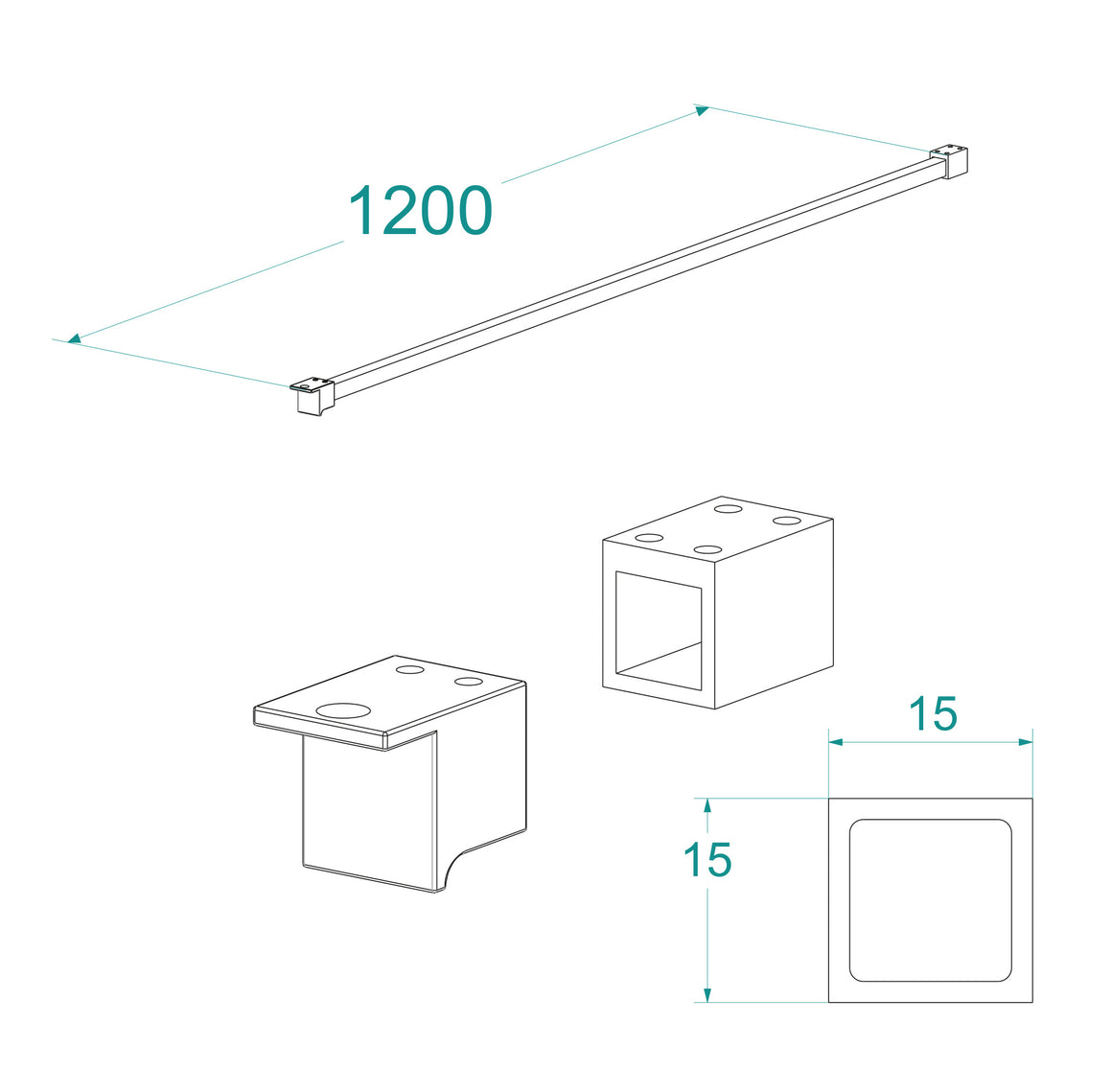 Wiesbaden Square stabilisatiestang compleet 120 cm mat zwart - technische tekening
