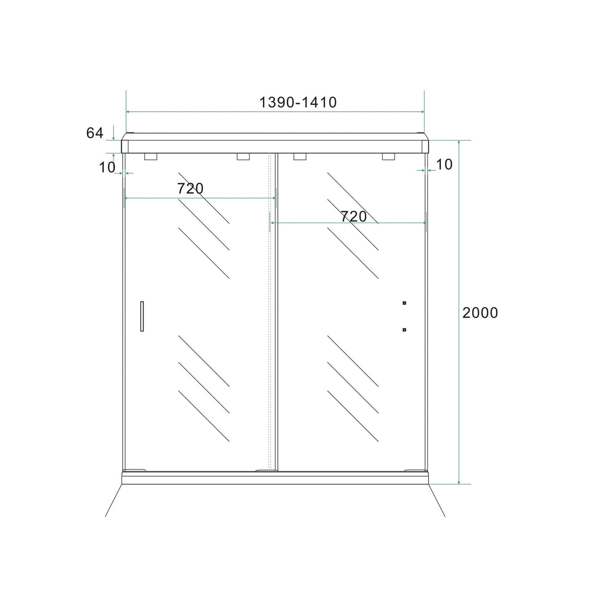 Wiesbaden dubbele nis schuifdeuren 140 cm - technische tekening