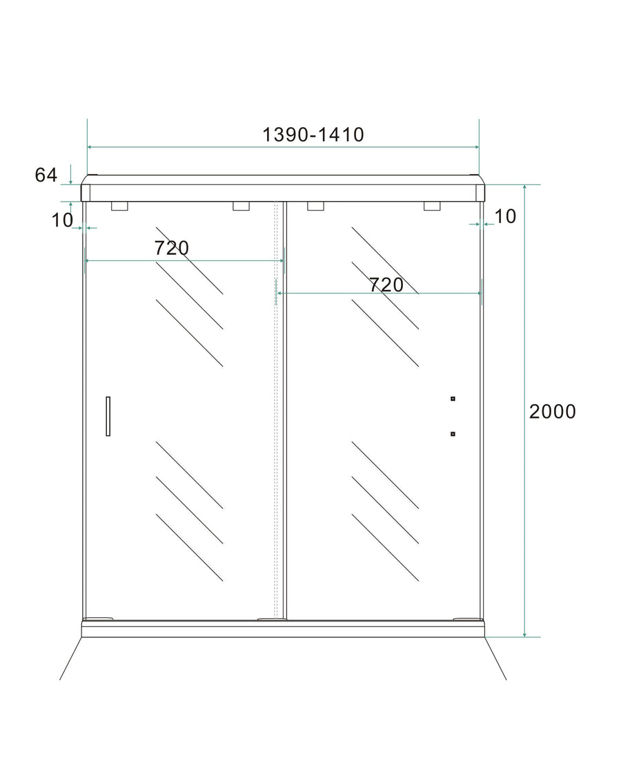 Wiesbaden dubbele nis schuifdeuren 140 cm - technische tekening