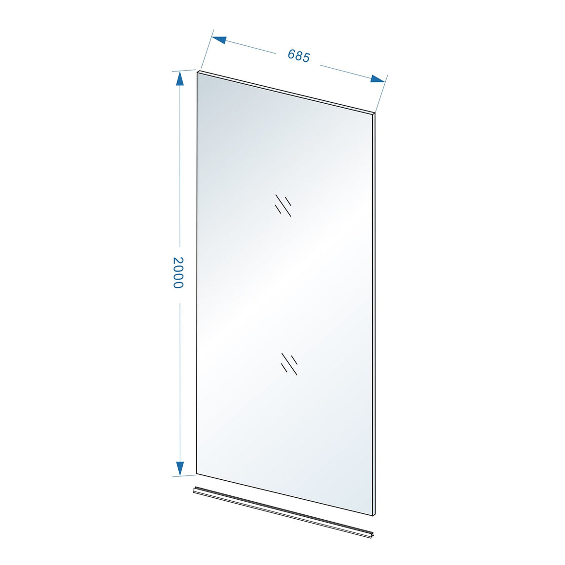 Wiesbaden Slim glasplaat nano helder glas 70 cm - technische tekening