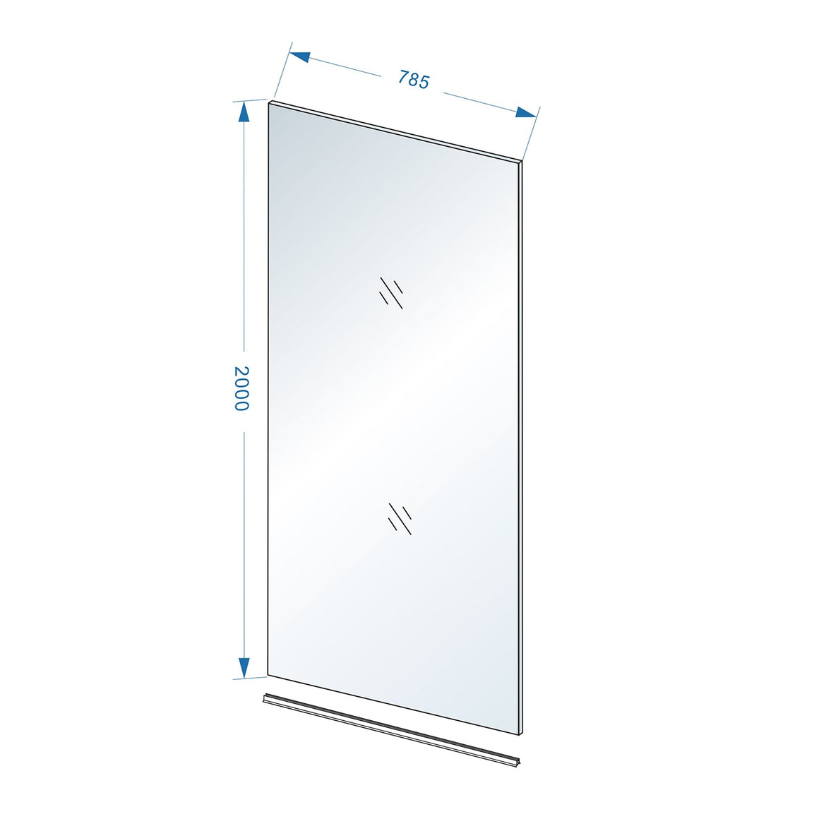 Wiesbaden Slim glasplaat nano helder glas 80 cm - technische tekening