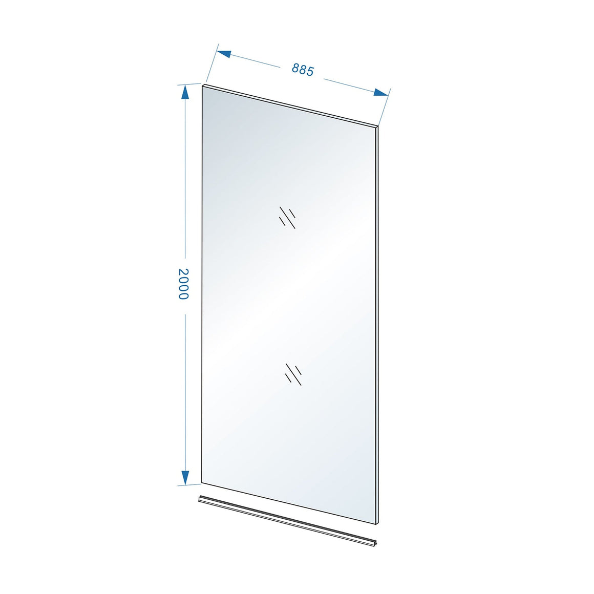 Wiesbaden Slim glasplaat nano helder glas 90 cm - technische tekening