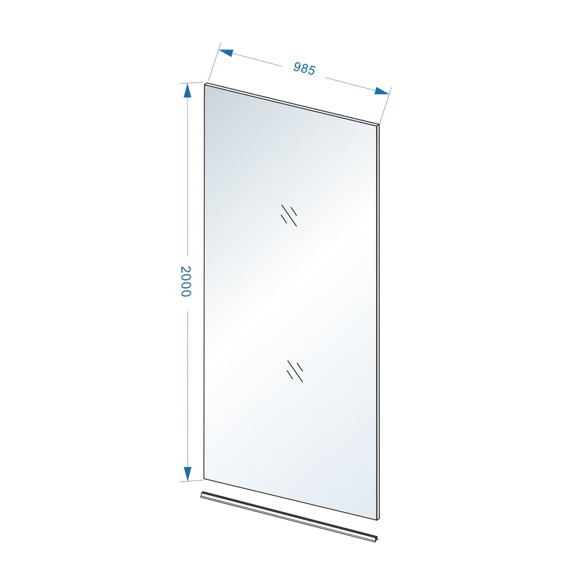 Wiesbaden Slim glasplaat nano helder glas 100 cm - technische tekening
