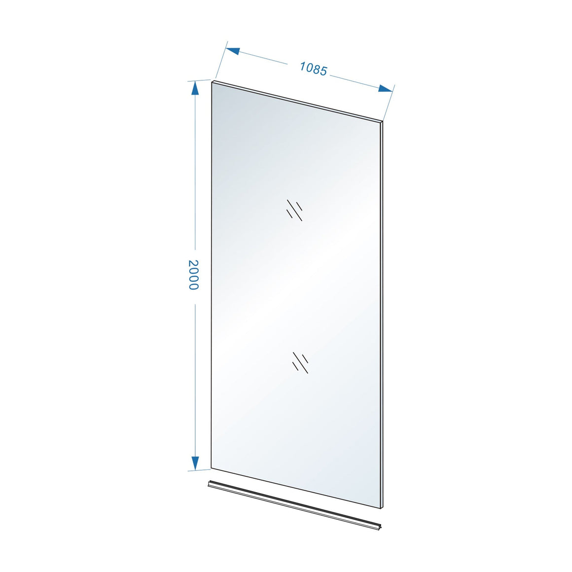 Wiesbaden Slim glasplaat nano helder glas 110 cm - technische tekening