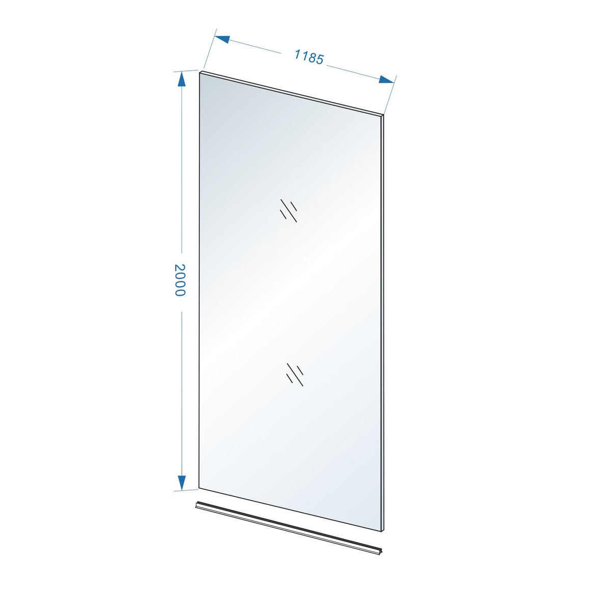 Wiesbaden Slim glasplaat nano helder glas 120 cm - technische tekening