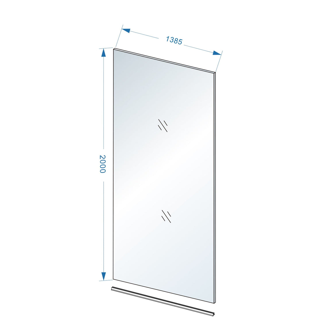 Wiesbaden Slim glasplaat nano helder glas 140 cm - technische tekening
