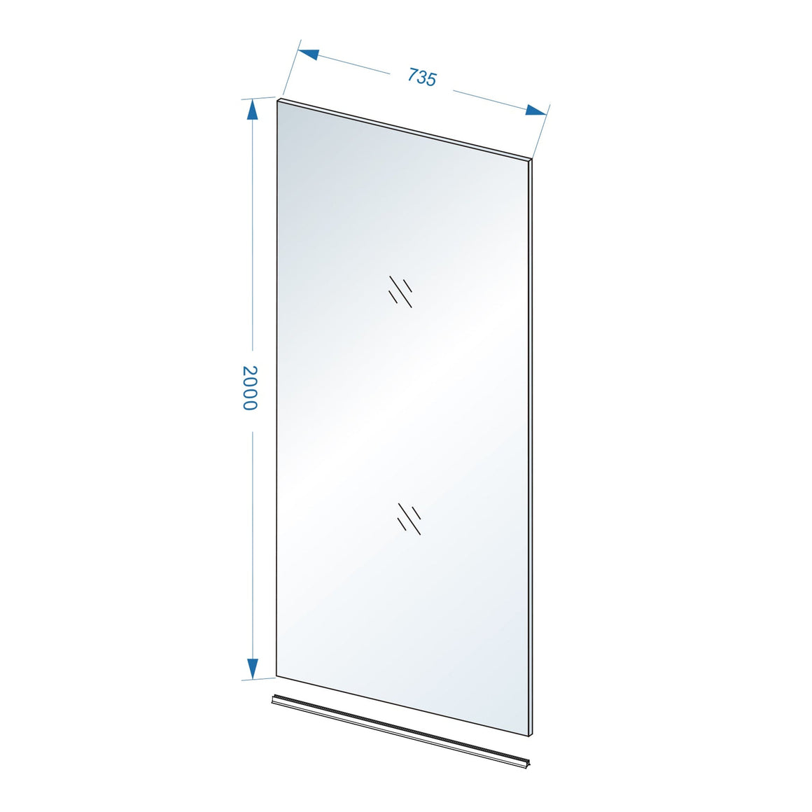 Wiesbaden Slim glasplaat nano helder glas 75 cm - technische tekening