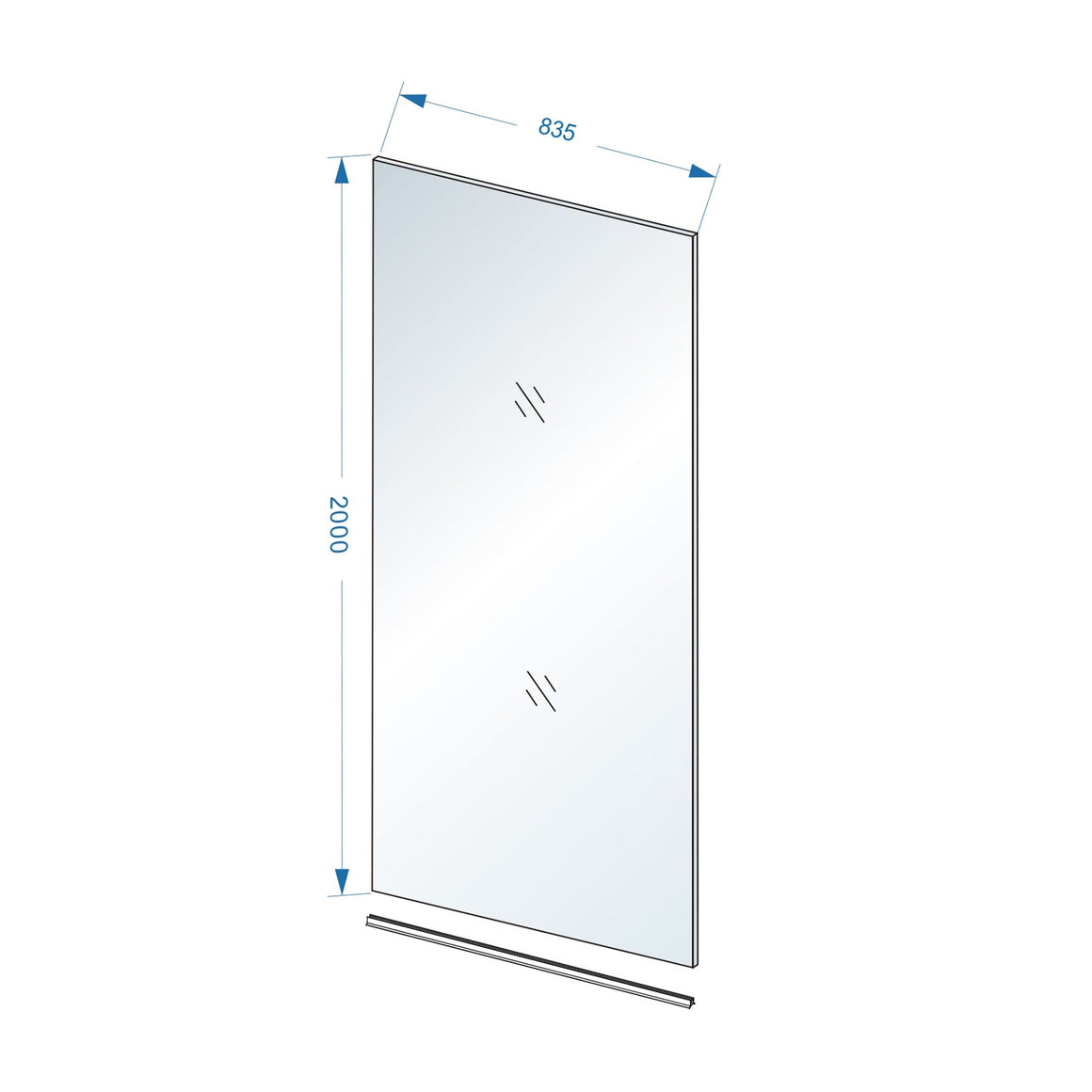 Wiesbaden Slim glasplaat nano helder glas 85 cm - technische tekening