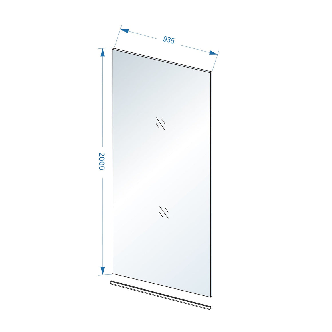 Wiesbaden Slim glasplaat nano helder glas 95 cm - technische tekening