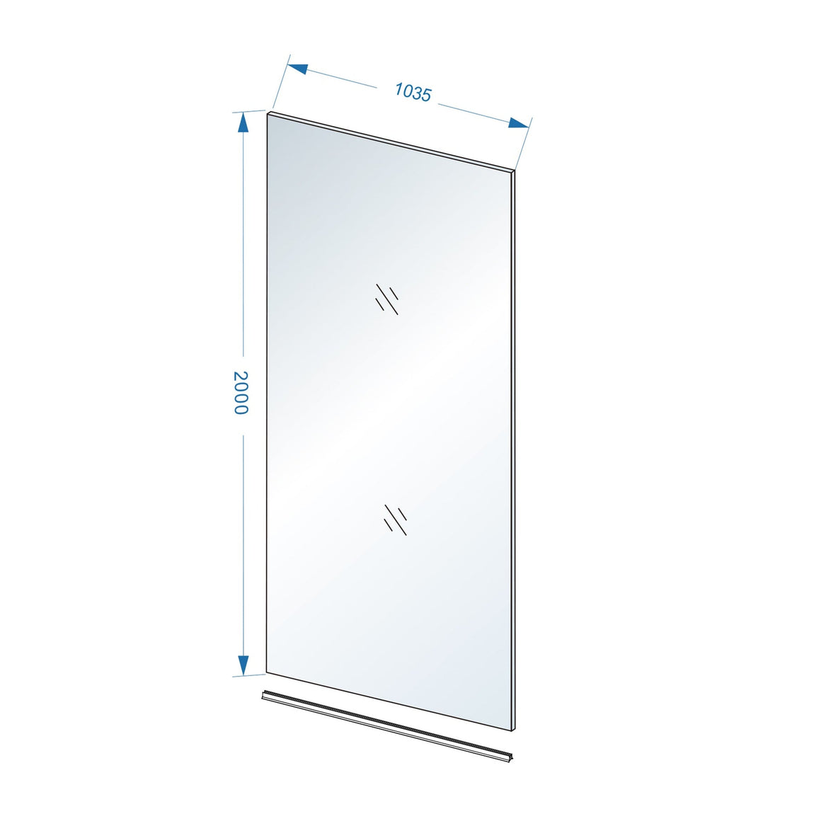 Wiesbaden Slim glasplaat nano helder glas 105 cm - technische tekening