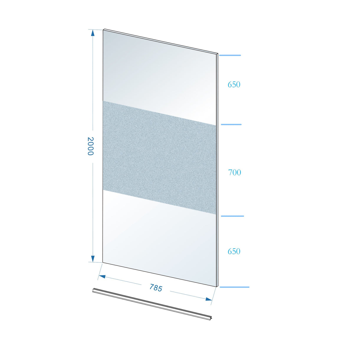 Wiesbaden Slim glasplaat nano helder glas met melkglas middenband 80 cm - technische tekening