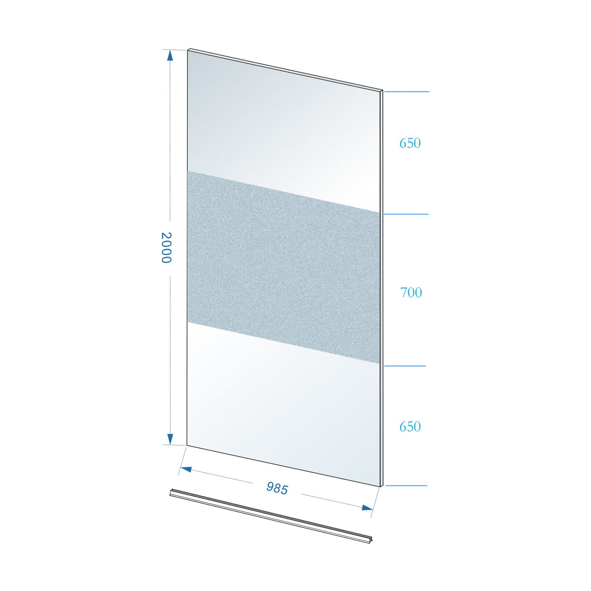 Wiesbaden Slim glasplaat nano helder glas met melkglas middenband 100 cm - technische tekening