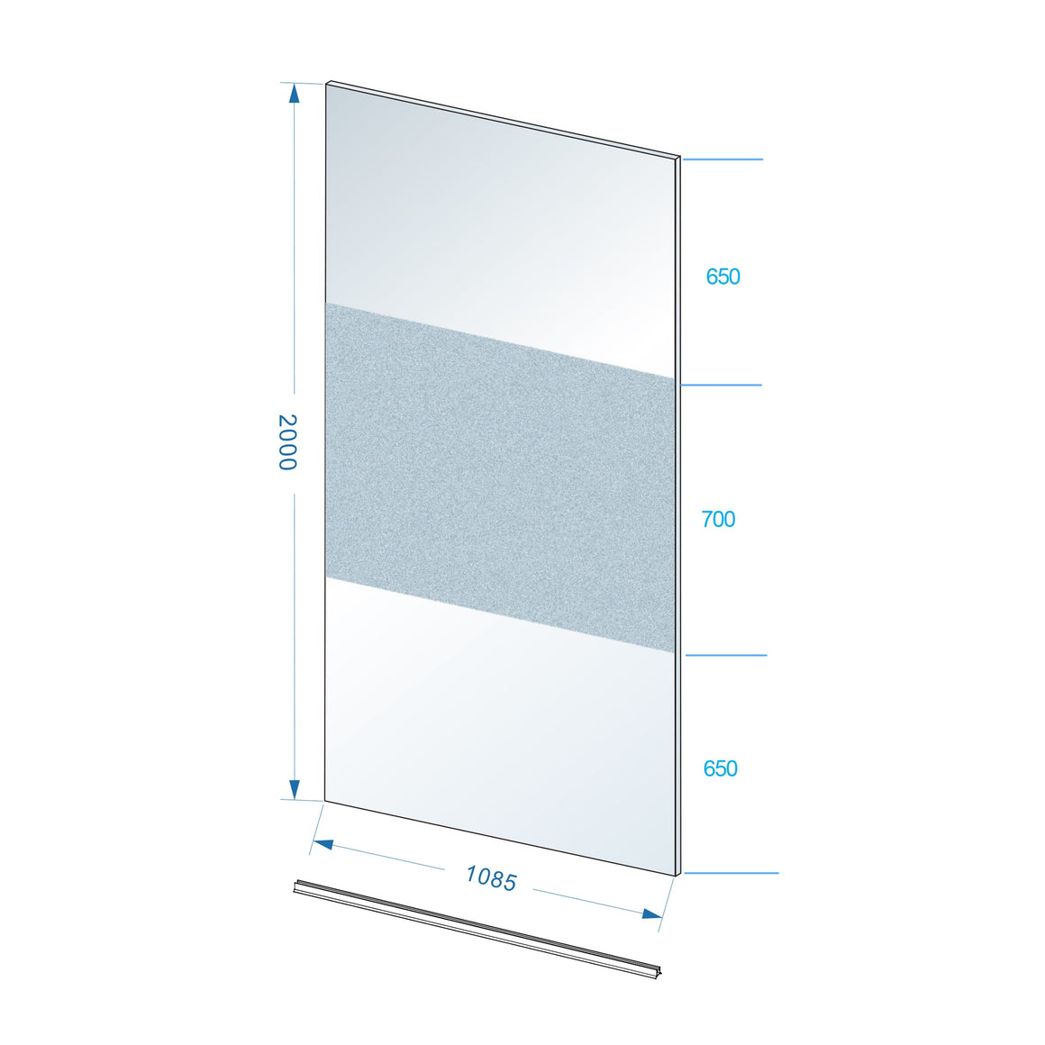 Wiesbaden Slim glasplaat nano helder glas met melkglas middenband 110 cm - technische tekening