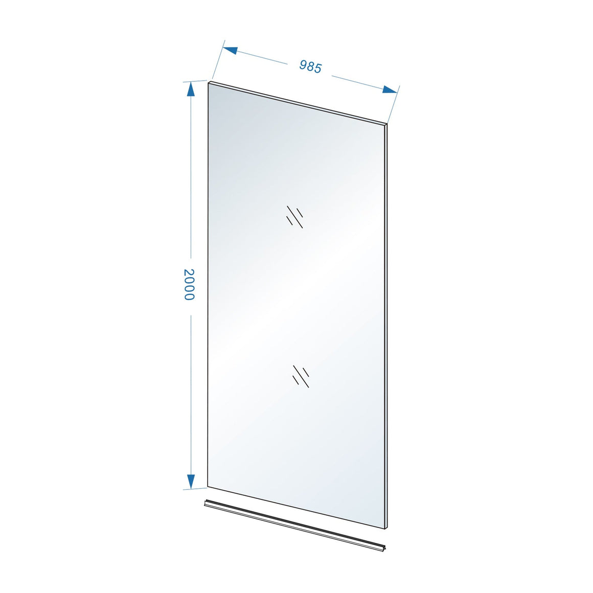 Wiesbaden Slim glasplaat nano rookglas 100 cm - technische tekening