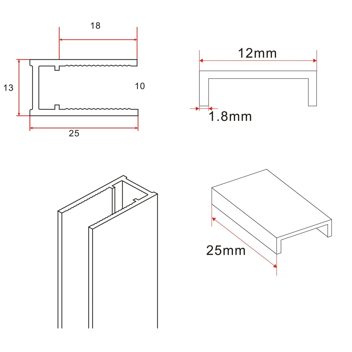 Wiesbaden Slim profielset met stabilisatiestang Geborsteld messing - technische tekening