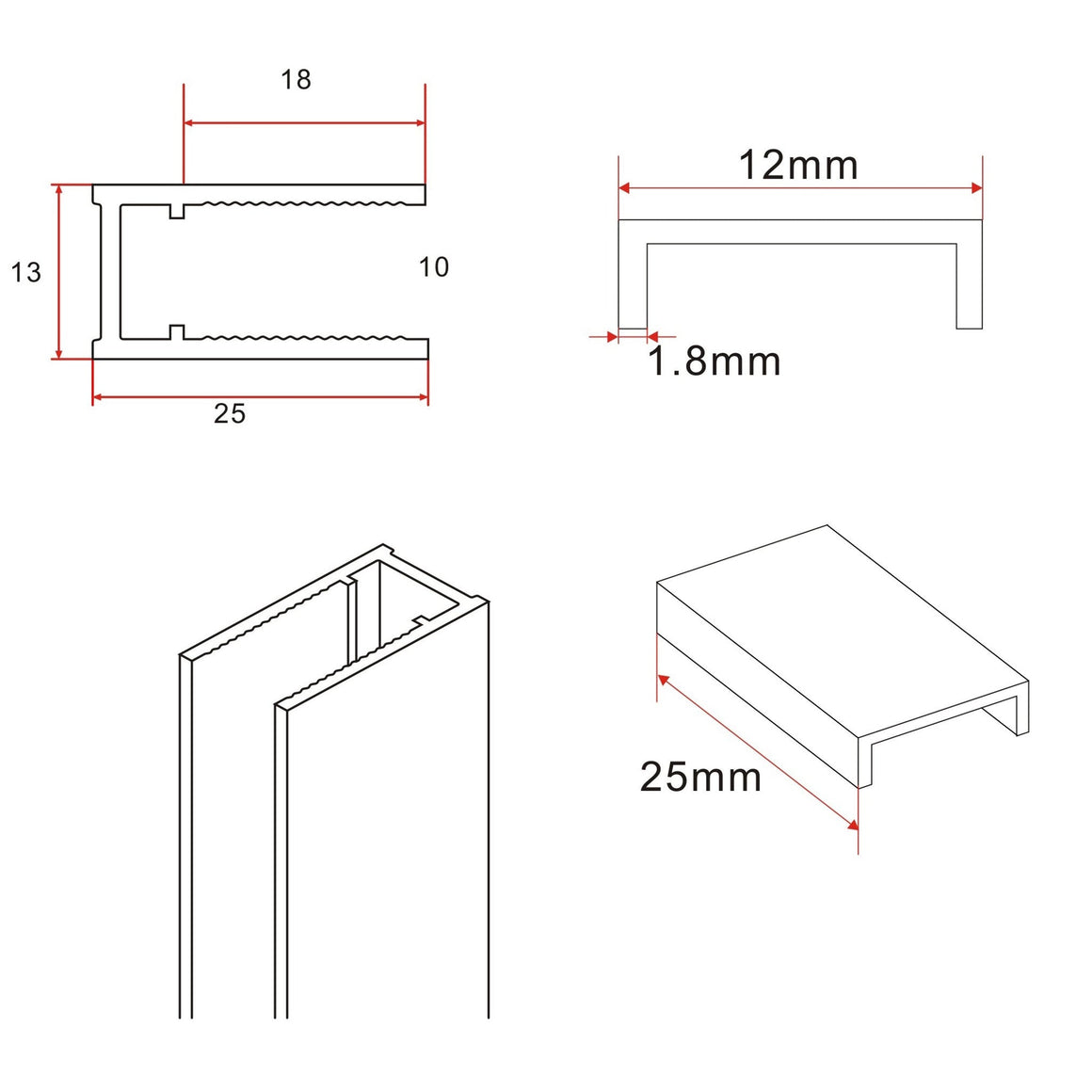 Wiesbaden Slim profielset met stabilisatiestang Mat wit - technische tekening