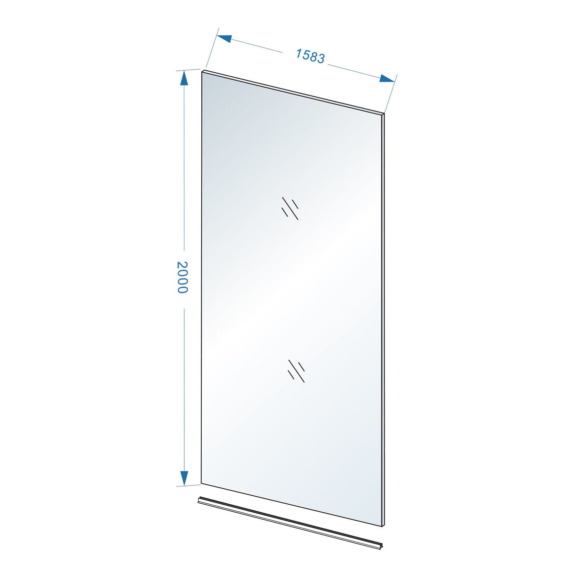 Wiesbaden Slim glasplaat nano helder glas 160 cm - technische tekening