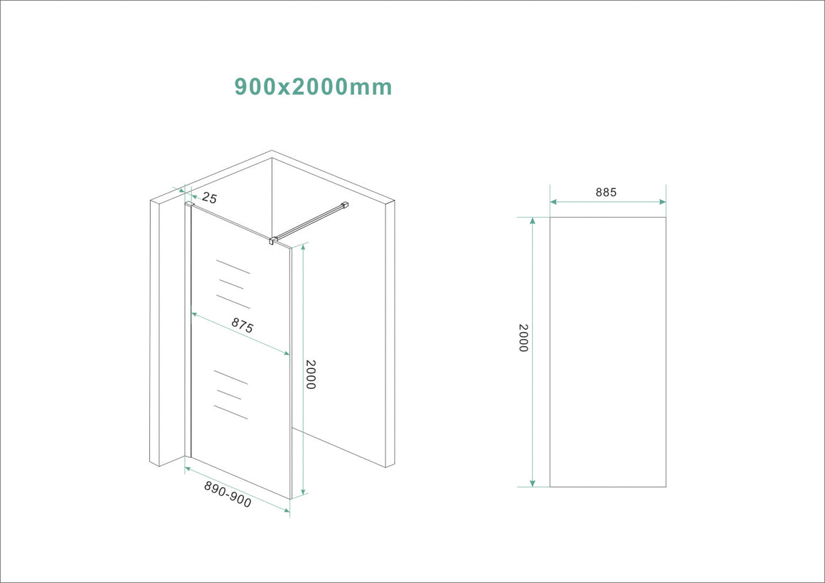Wiesbaden Slim glasplaat nano vintage glas 90 cm - technische tekening