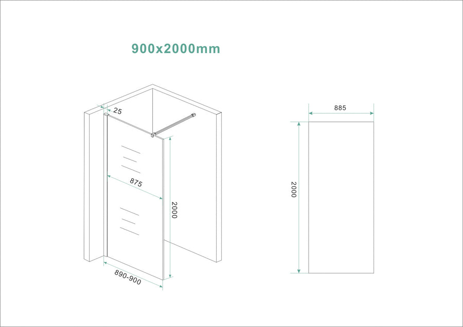 Wiesbaden Slim glasplaat nano vintage glas 90 cm - technische tekening