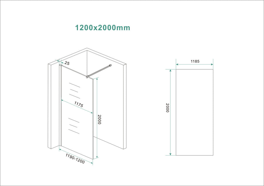Wiesbaden Slim glasplaat nano vintage glas 120 cm - technische tekening