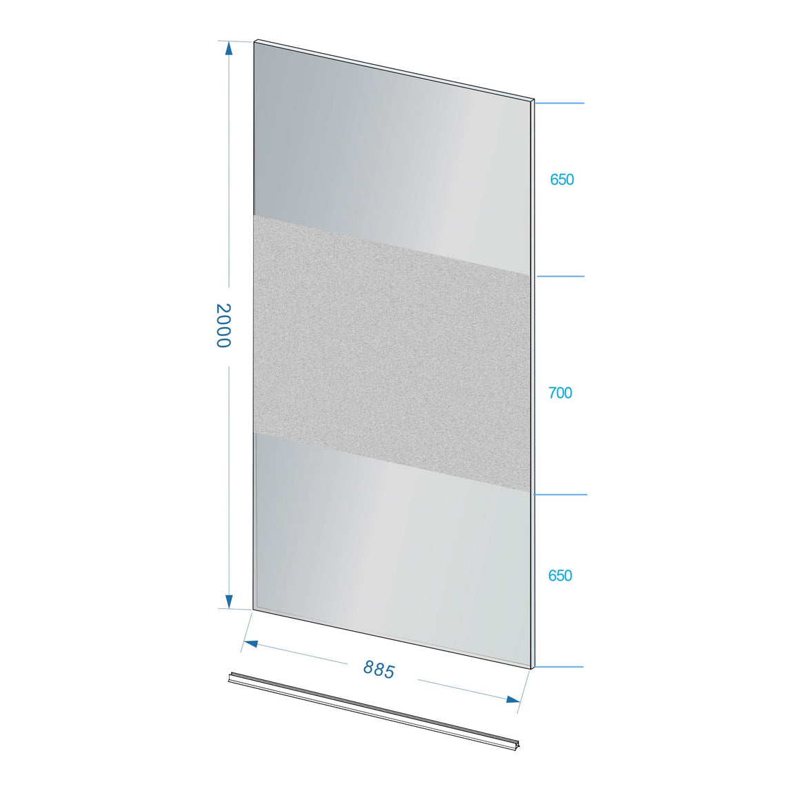 Wiesbaden Slim glasplaat nano rookglas met melkglas middenband 90 cm - technische tekening