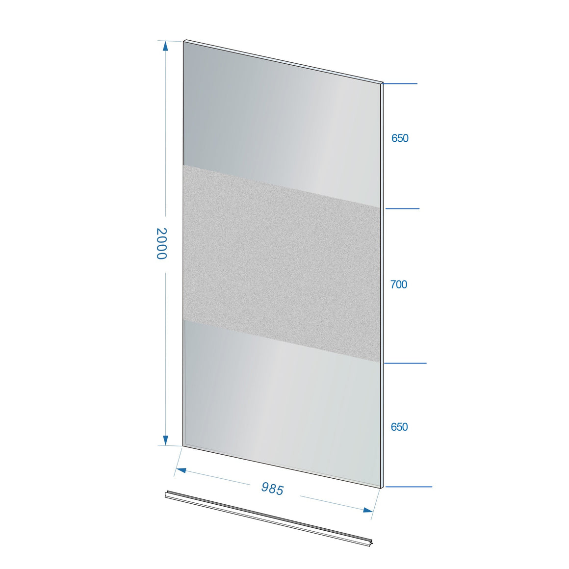 Wiesbaden Slim glasplaat nano rookglas met melkglas middenband 100 cm - technische tekening