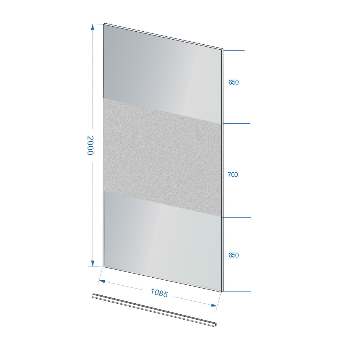 Wiesbaden Slim glasplaat nano rookglas met melkglas middenband 110 cm - technische tekening