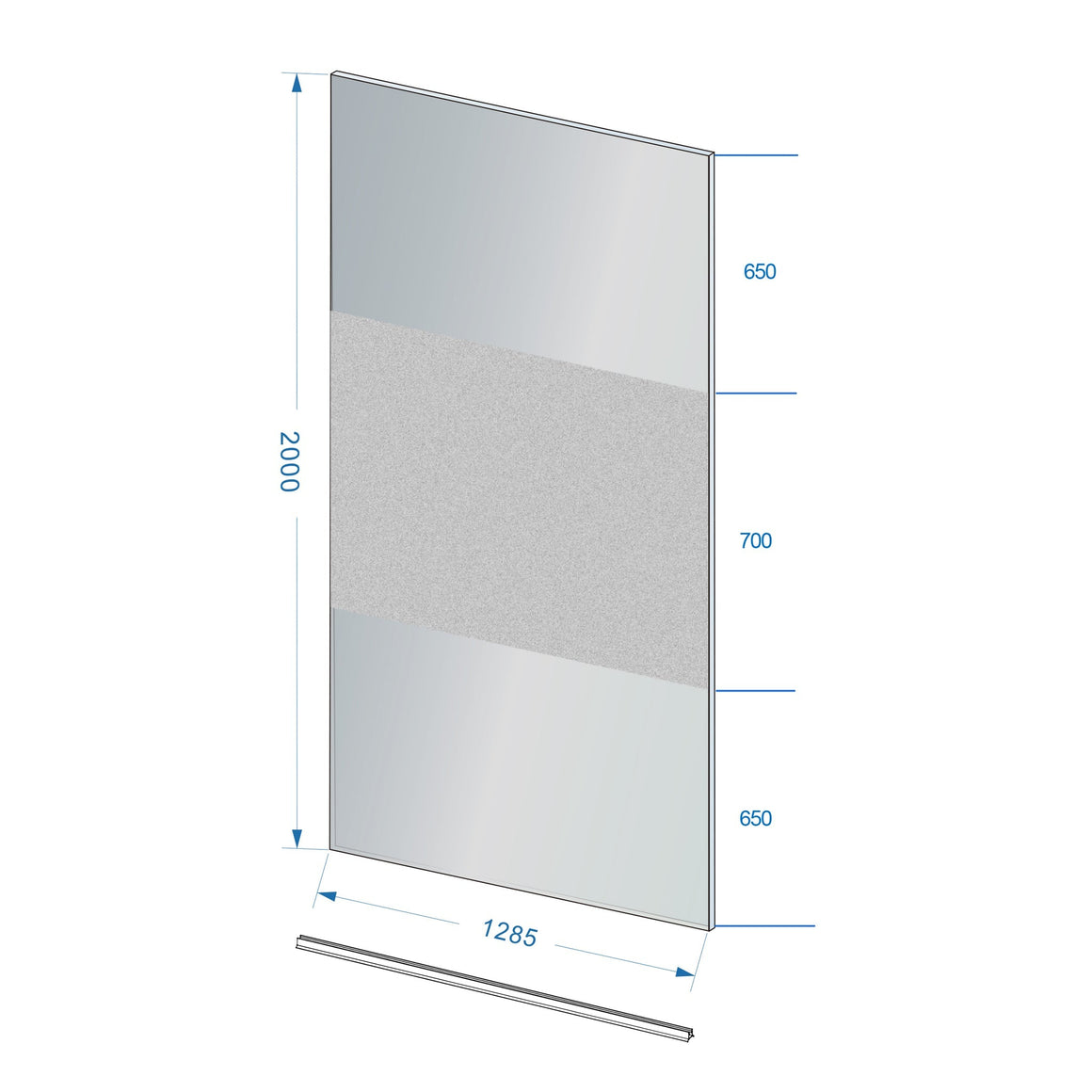 Wiesbaden Slim glasplaat nano rookglas met melkglas middenband 120 cm - technische tekening