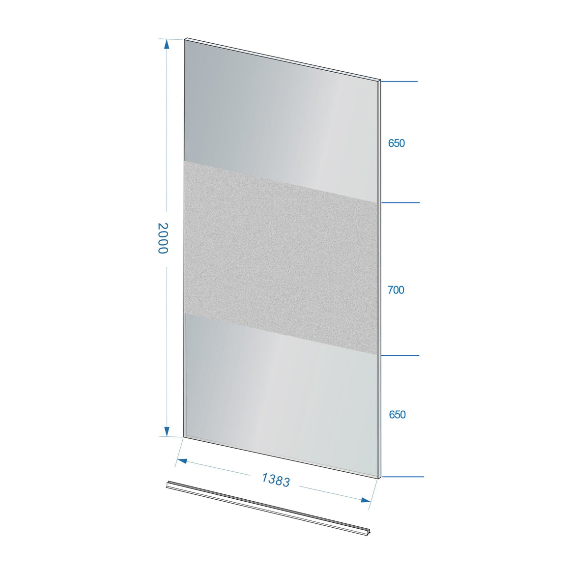 Wiesbaden Slim glasplaat nano rookglas met melkglas middenband 140 cm - technische tekening