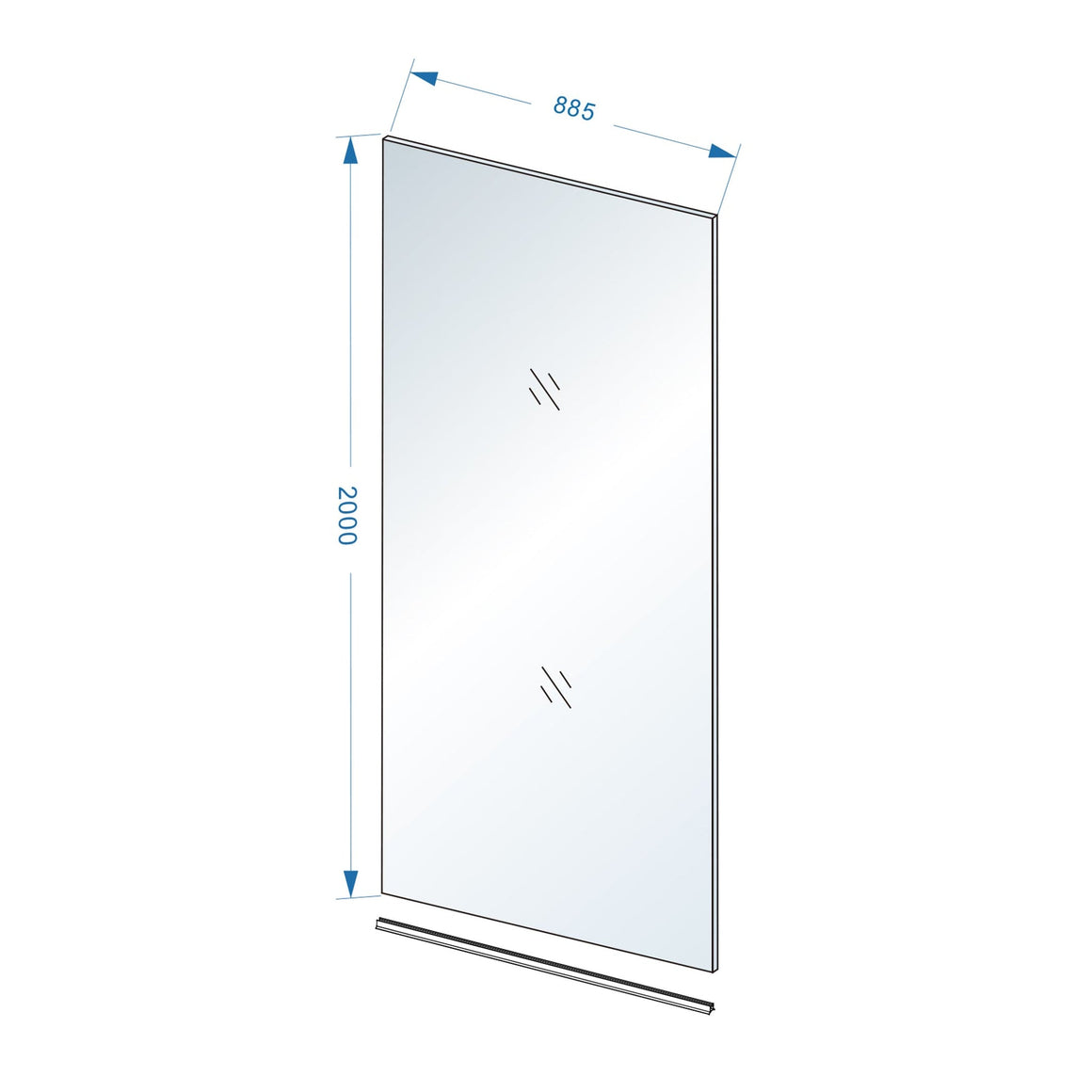Wiesbaden Slim glasplaat nano warm glas 90 cm - technische tekening