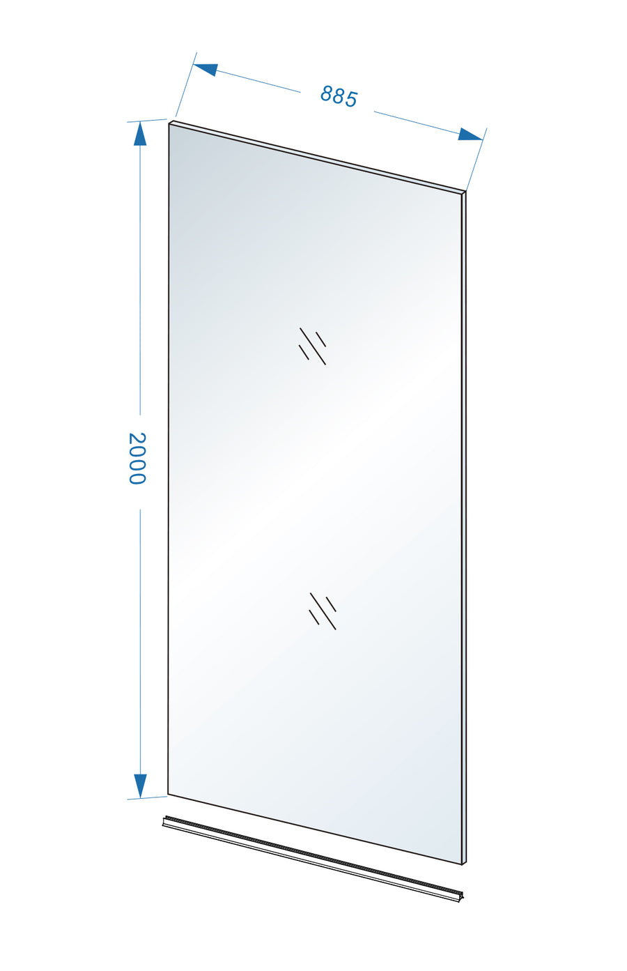 Wiesbaden Slim glasplaat nano warm glas 90 cm - technische tekening