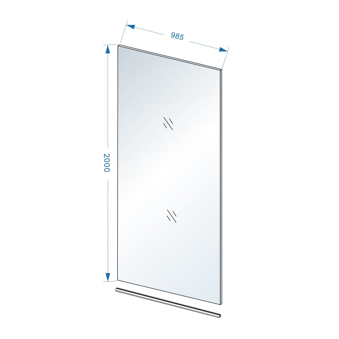 Wiesbaden Slim glasplaat nano warm glas 100 cm - technische tekening