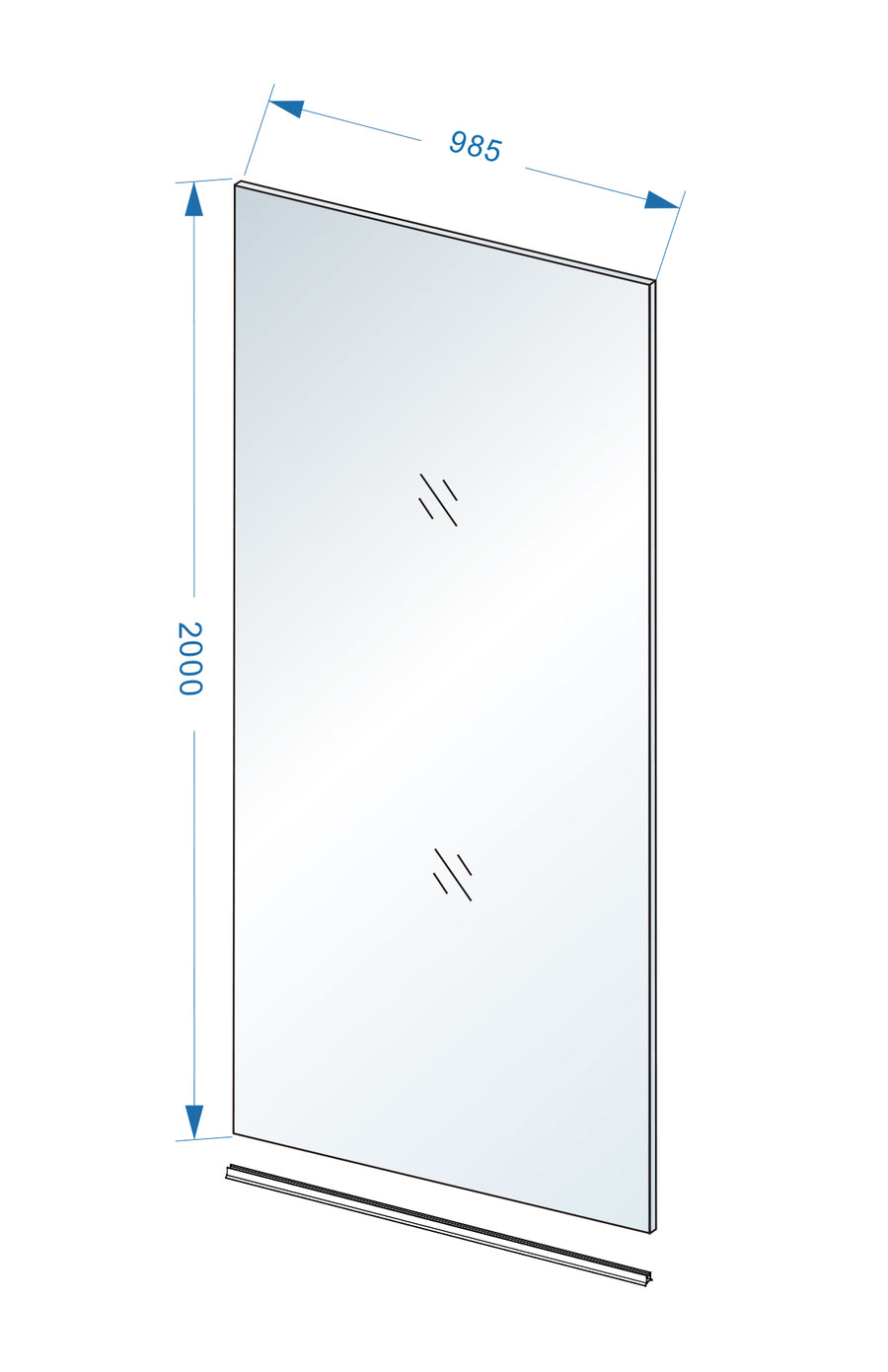 Wiesbaden Slim glasplaat nano warm glas 100 cm - technische tekening