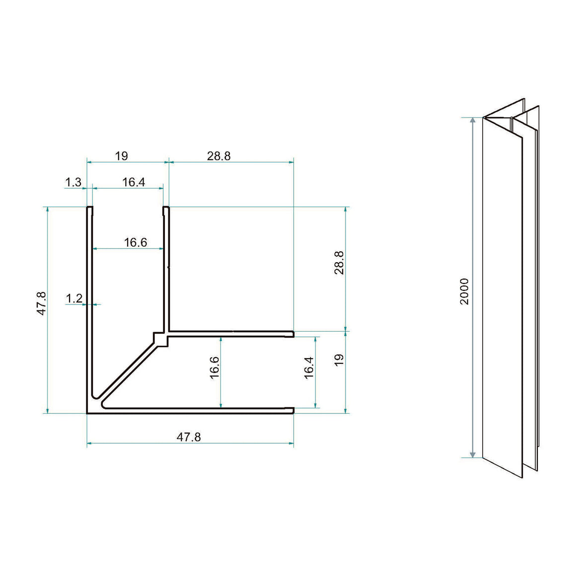 Wiesbaden Horizon koppelset mat zwart - technische tekening