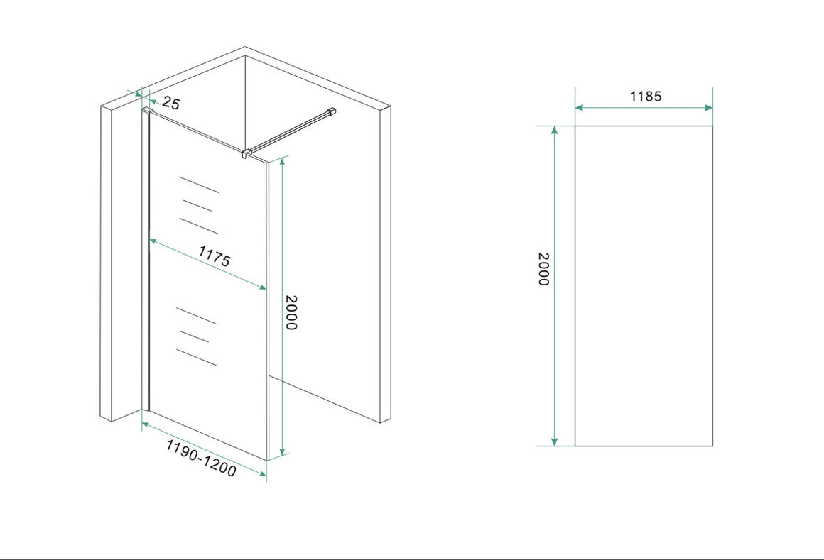Wiesbaden Slim glasplaat spiegelrook- naar helder glas 8mm nano 90 cm - technische tekening