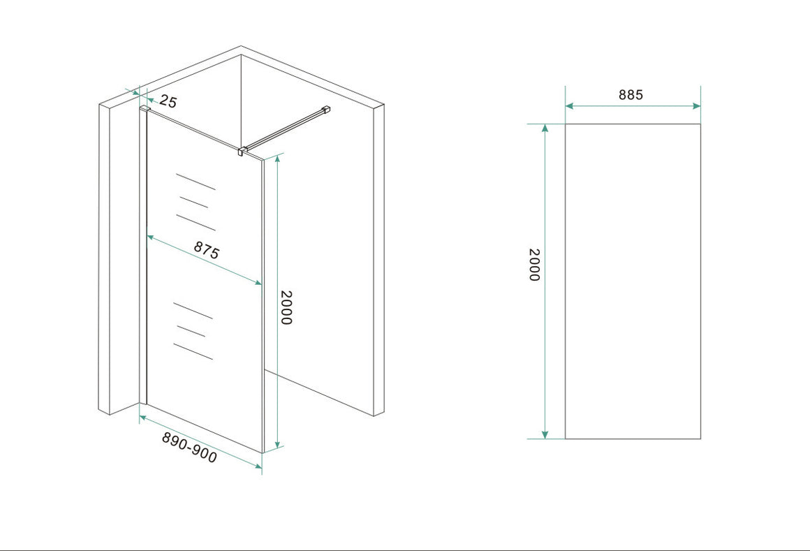 Wiesbaden Slim glasplaat spiegelrook- naar helder glas 8mm nano 120 cm - technische tekening