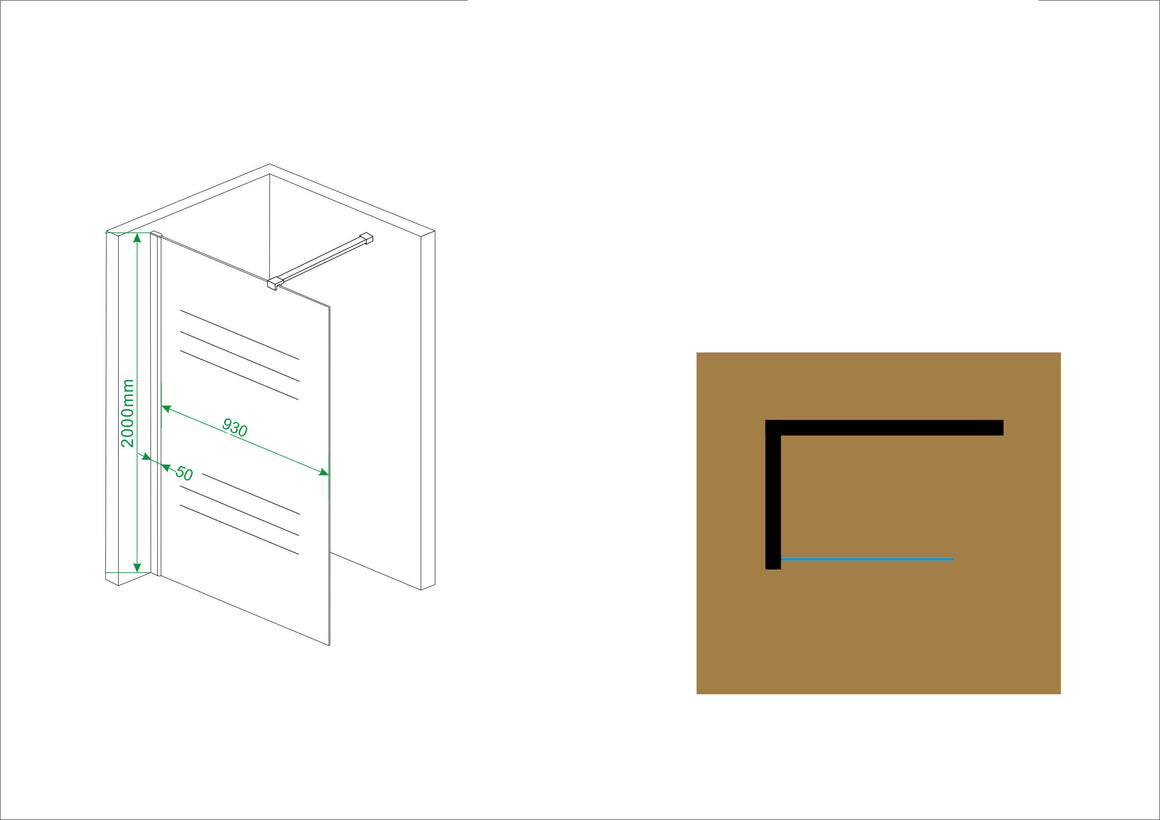 Wiesbaden Graffic inloopdouche Safety Glass 100 cm / Chroom - technische tekening